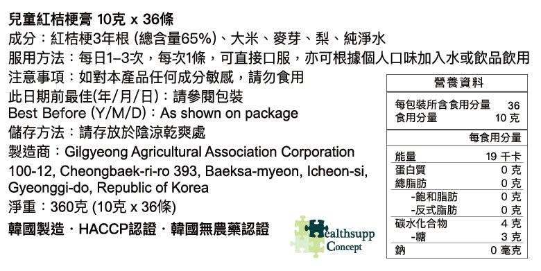 兒童紅桔梗膏 10克 x 36條